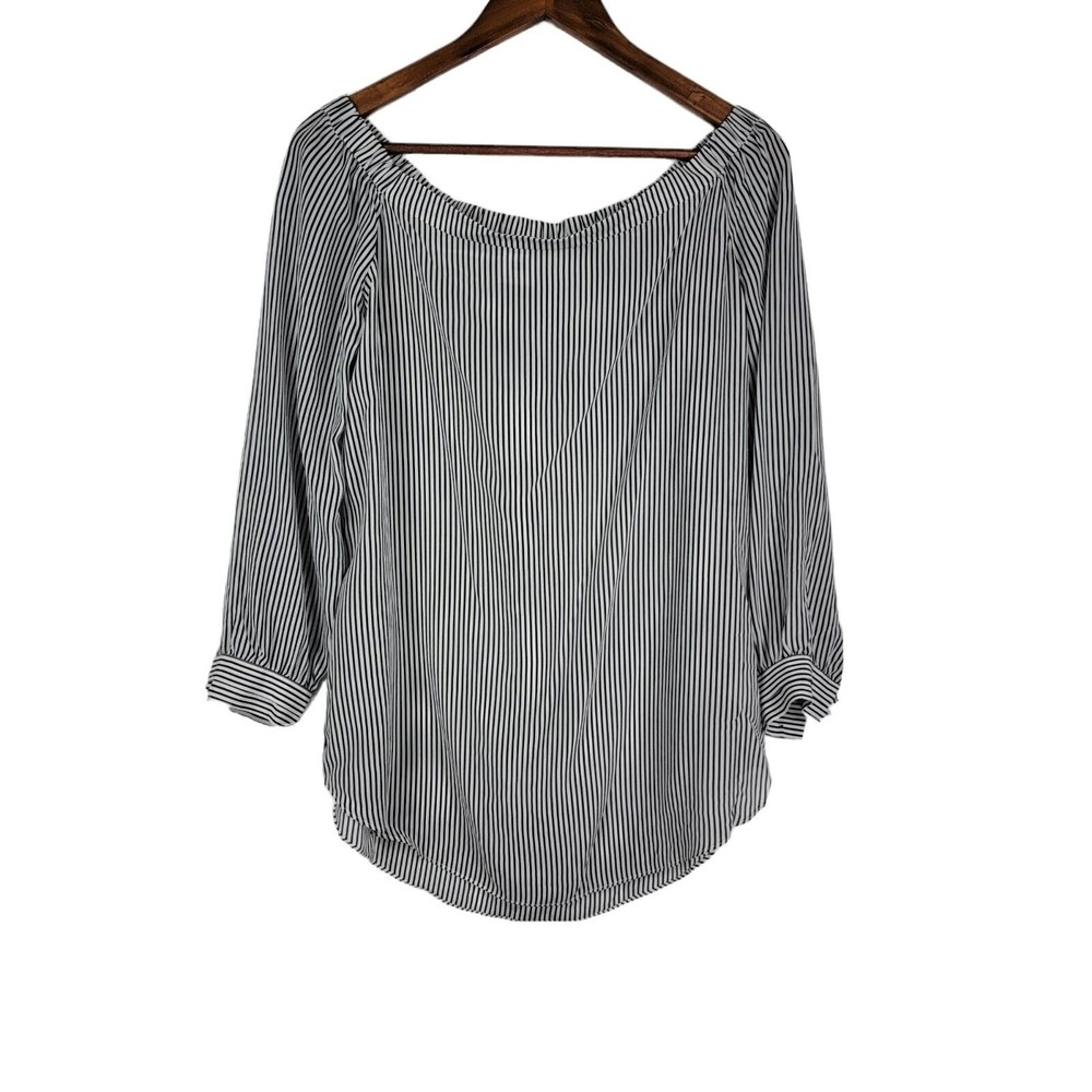 CAbi Women's Striped Off Shoulder Silk Top #5258 Size Small
